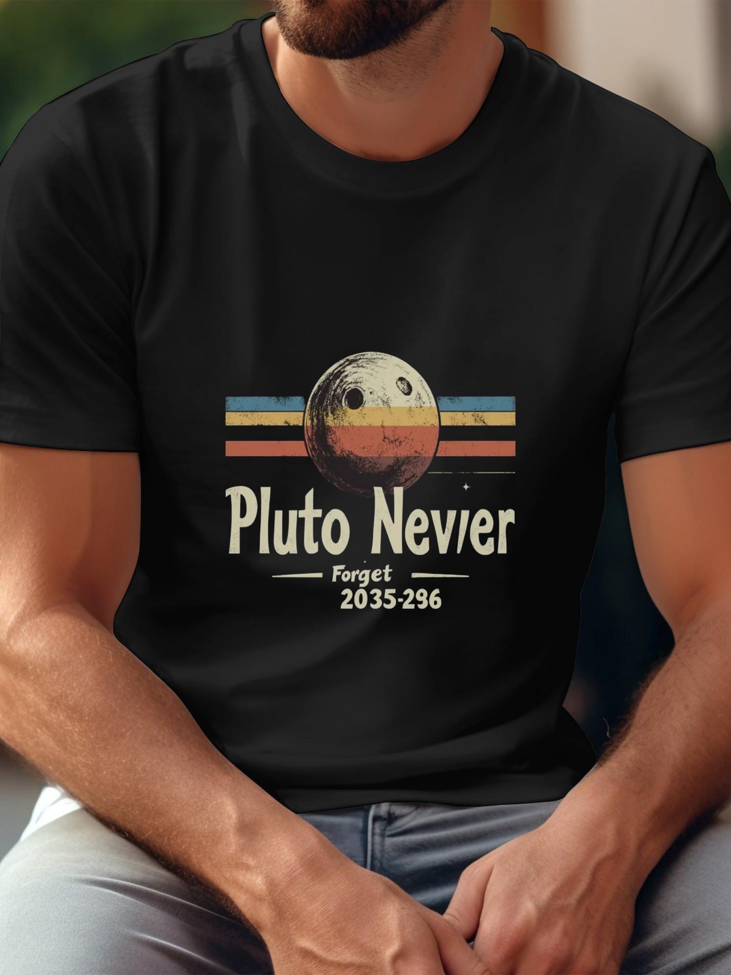 1pc Retro Vintage Pluto Graphic T-shirt - Distressed Sunset Colors & Rainbow Stripes Design S
