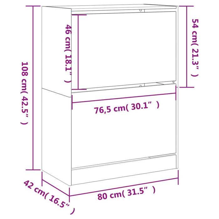 VidaXL Armoire à Chaussures 2 Tiroirs Rabattables, Étagère à Chaussures avec Rangement, Meuble à Chaussures Salon, Moderne, 3214400