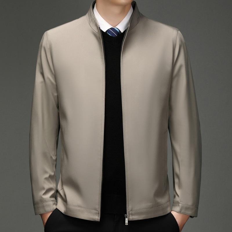 Frühling und Herbst neue Maulbeerseide Jacke Herren Revers Mittleren Alters Lockeres Oberteil Herren Business Casual Papa Kleidung Dünner Mantel