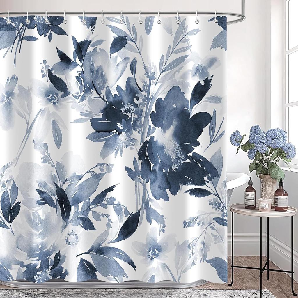Grey Floral Shower Curtain Watercolor Tulip Flower Shower Curtains For Bathroom Waterproof Polyester Fabric Bathroom Curtain