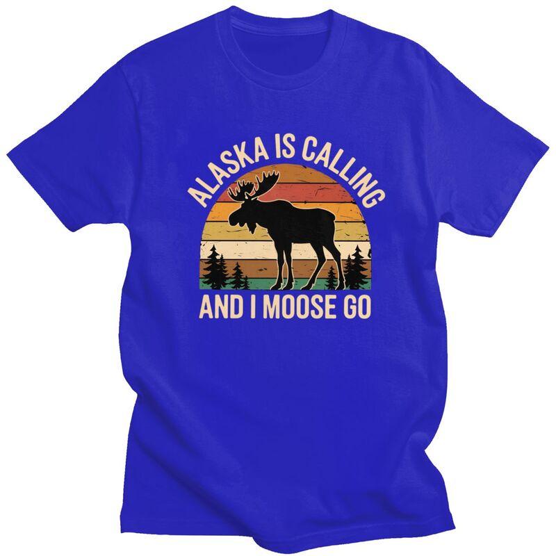 Mens Alaska Is Calling And I Moose Go T Shirts ShortSleeve Cotton Tshirts Birthday Gift Leisure Farm Animal Lover Tee Clothes