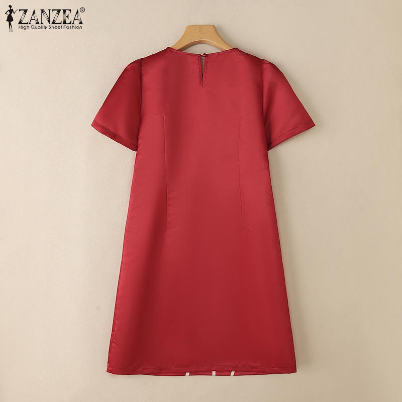 ZANZEA Women Casual Round Neck Summer Short Sleeve Print Dress