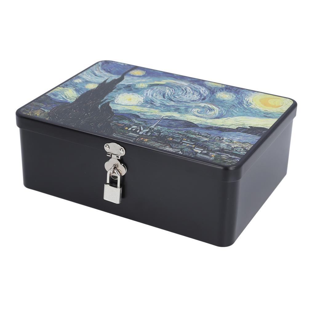 Lockable Storage Box with Lid Multifunctional Organizer Vintage Metal Container for Makeup Jewelry Coin Crafts