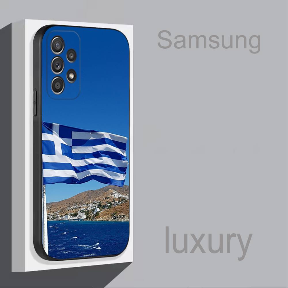 Greek Greece Flag Map For Samsung S 25,24,23,22,30,21,10,9,Ultra,Plus,Lite,FE,4,5G Black Soft Case Phone Case