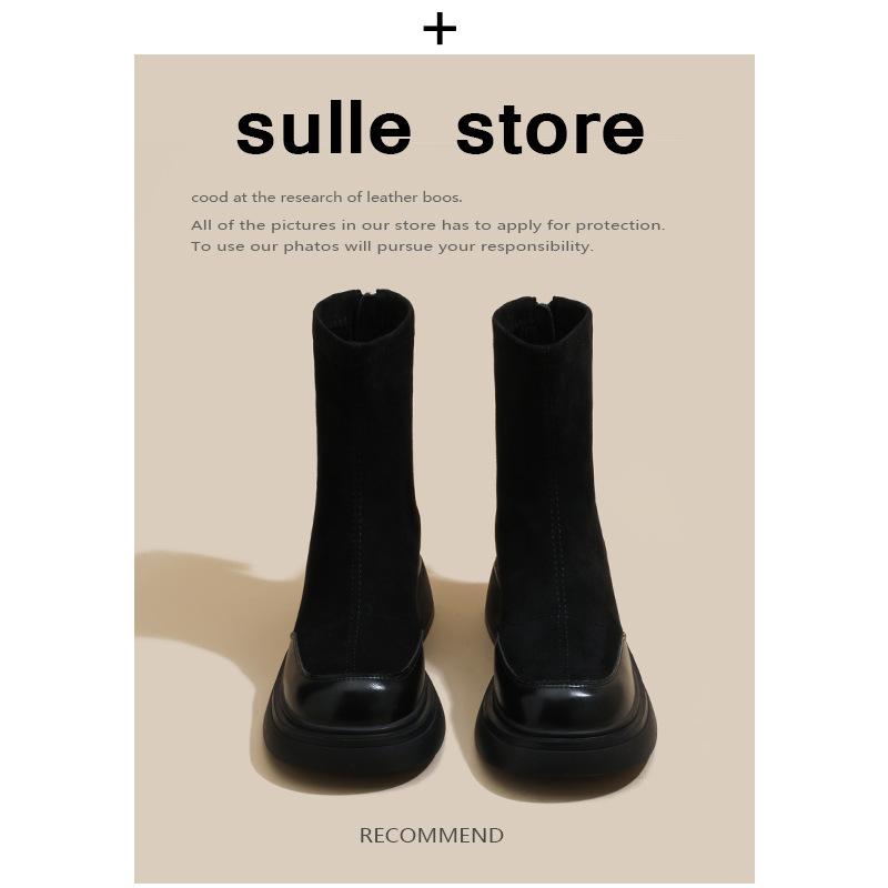 

Leather short boots women s new spring and autumn single boots brown flat early autumn elastic thin boots 34