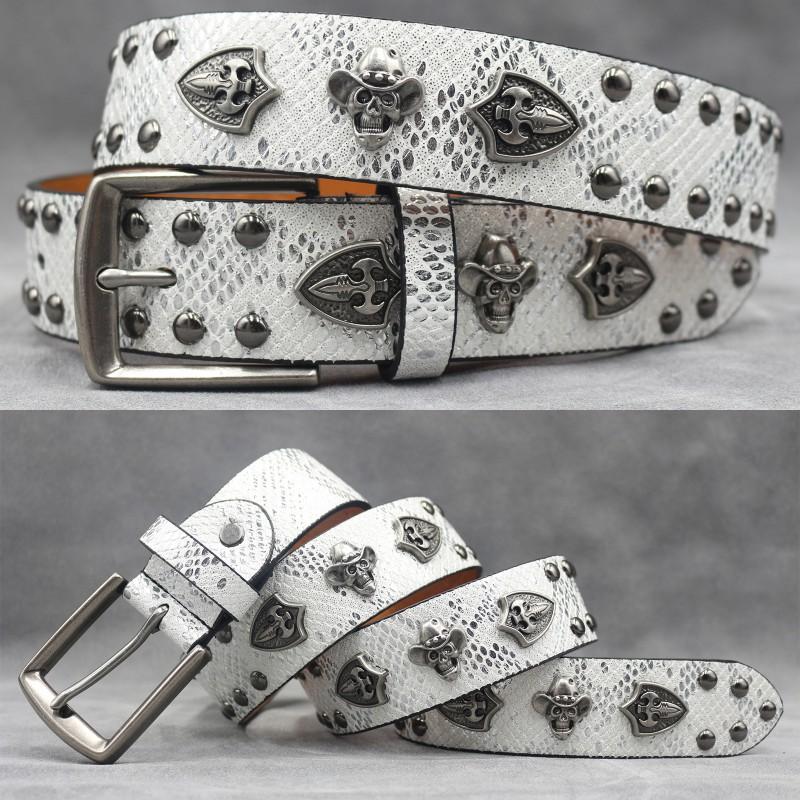 Original Punk Belt Men Women Skull Rivet Snake PU Leather Needle Buckle 105-125cm