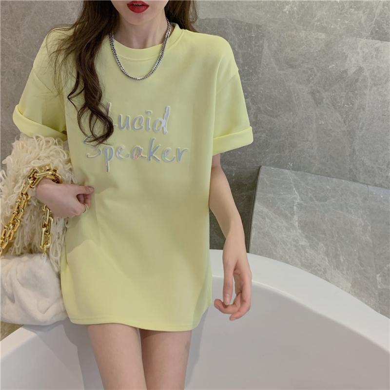 Sommer Damen Buchstaben Print T-Shirt Mädchen Harajuku Rundhals locker Lässig Y2K Oberteil T-Shirts Kurzarm Grafik T-Shirts Hip Hop Streetwear