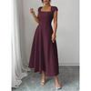 Vestido Elegante Largo de Manga Corta con Escote Cuadrado para Mujer