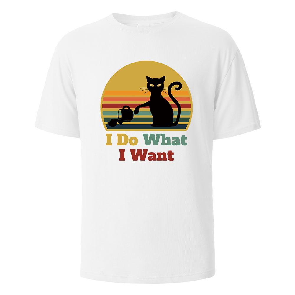 I Do What I Want Cat Pushing Down The Cup Printing Men T Shirts Summer Cotton TShirts Breathable Basic Man Clothing Street Tees
