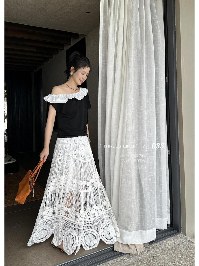 2025 Bohemian Crochet High Waist Big Hem Lace Skirt