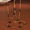 Black Flower Pendant Necklace Bracelet For Women Stainless Steel Gold Plated Women's Neck Chain Necklaces Bracelets Jewelry Sets