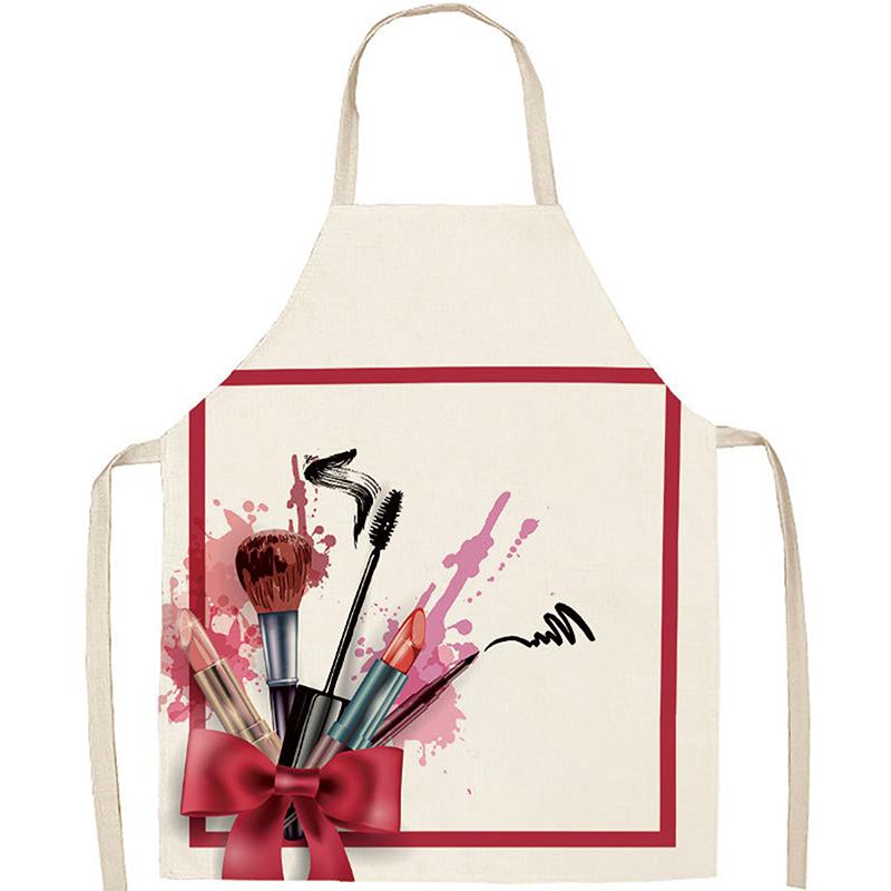 Nail Polish Lipstick Beauty Kitchen Women Apron Household Cleaning Flax Pinafore Salon Home Cooking Baking Adult Bib