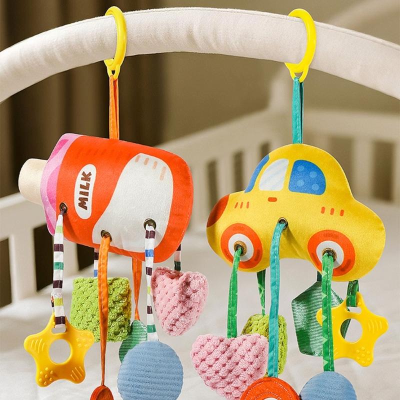High Contrast Sensory Toy For Infants Plush Animal Hanging Rattle With Detachable Hooks For Stroller Crib