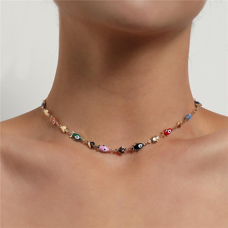 

Элегантное колье-чокер Lucky Fish для женщин, красочная эмаль, карп, сердце любви, короткая цепочка, кулон-колье, ожерелья, ювелирные изделия