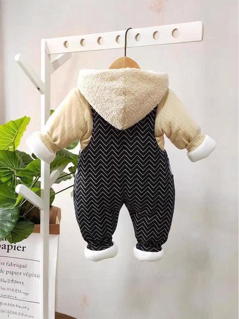 Winter Baby Set: Thick Cotton Overalls & Fashionable Newborn Cartoon Two-piece