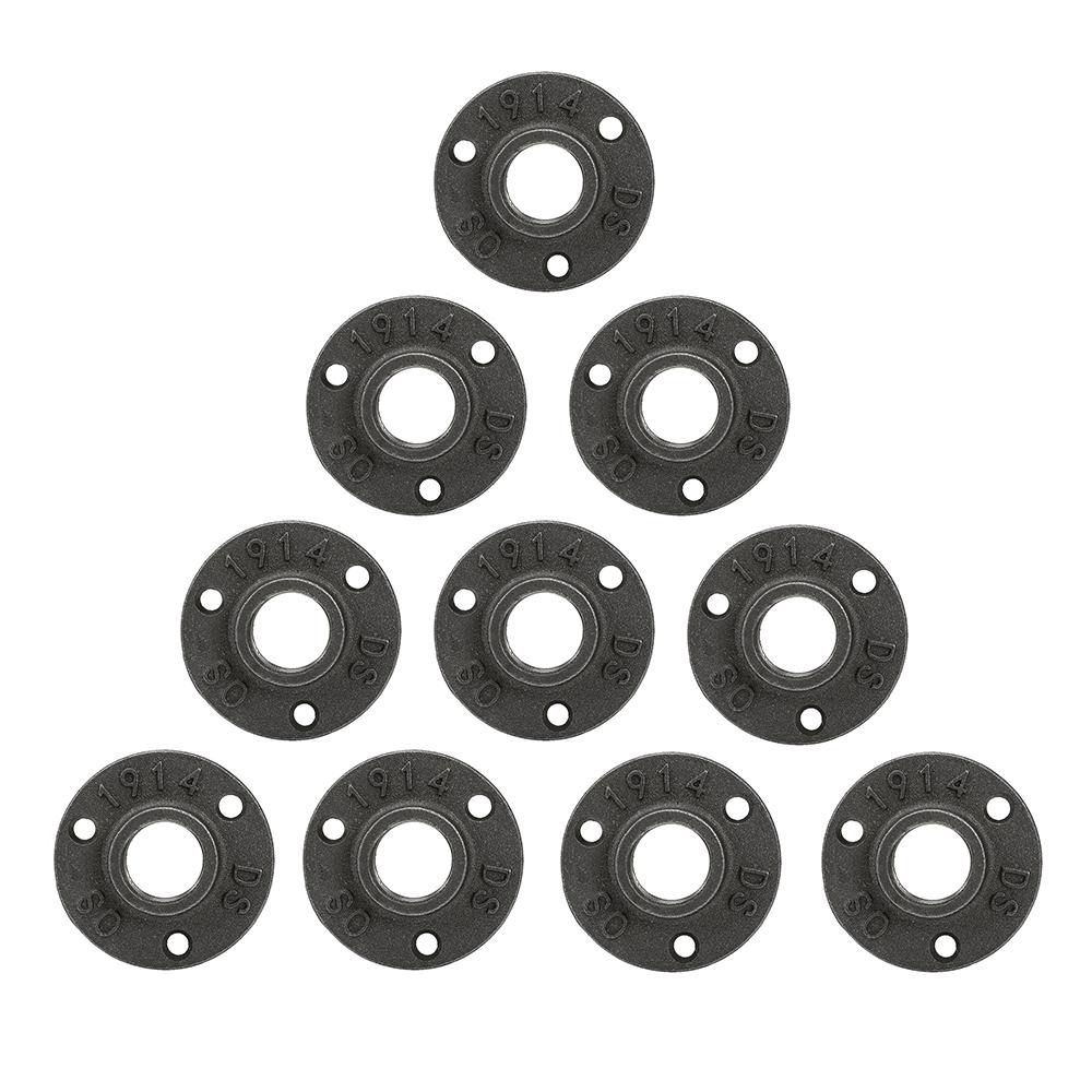 

10PCS 1/2 3/4 Чорний декоративний ковкий чавун для підлоги/стіни Фланець з ковкого чавуну Трубопровідна арматура BSP Різьбовий отвір 1 2 Inch чорний