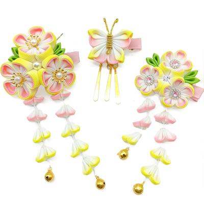 Hair Ornament Set of Hair Gradient Hair Tsumami Japanese Graduation Graduation Wedding Cherry Flower with Yellow H5103 [JZOON] 3, Shichi-Go-San,