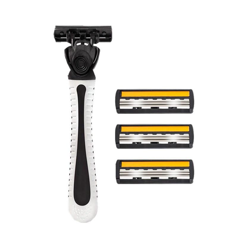 Jierui Men's Manual Shaver Set: Stainless Steel Handle with 4 Three-Layer Razor Blades.