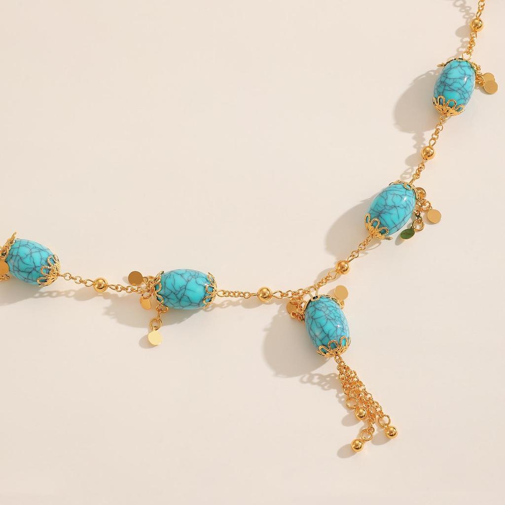 European-American Ethnic Style Retro Turquoise Tassel Necklace