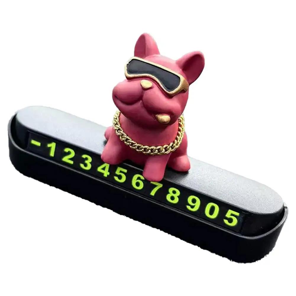 Cute Funny Bulldog Car Temporary Parking Number Plate Gift Automobiles Auto Ornament Cute Voiture Dashboard Decor Accessori P4Z1
