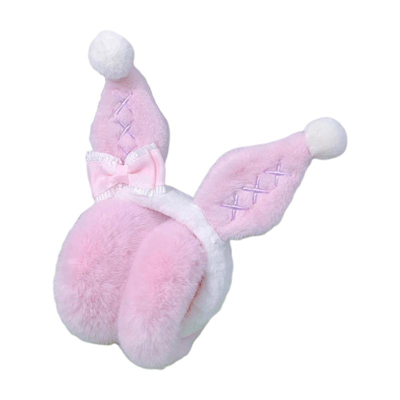 Girls Lovely Bunny Ear Shape Ear Warmer Stuffed Earmuff Warm Plush Winter Earwarmer with Bowknot Decor for Children