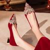 2026 New Wedding Shoes for Women Brides Crystal Shoes Red Wedding Dress Fine Heels Rhinestones Women's High Heels