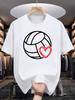 Niuwang Selection 200g 100% Cotton Short Sleeve T-shirt - Black Geometric Volleyball & Heart Graphic