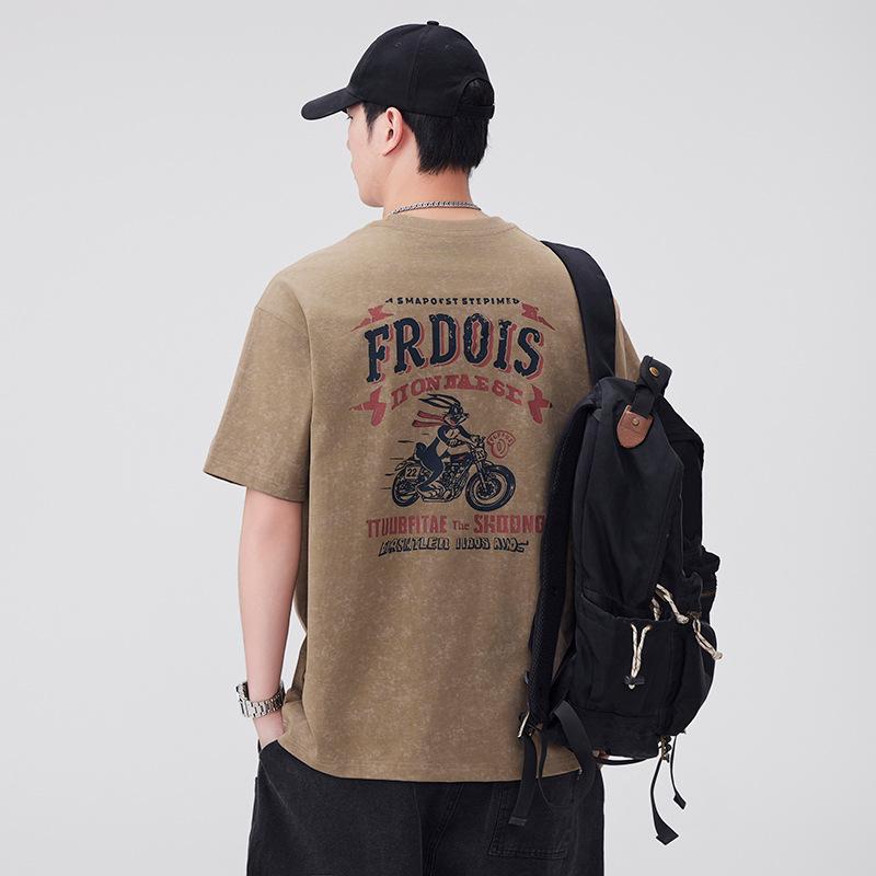 New American Retro Cotton Short-sleeved T-shirt Men's Loose Heavy Printed Half-sleeved Top