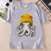 Cute Octopus Beanie T Shirt Ocean Animal TShirt Vintage Octopus Tees Casual Round Neck Printed Cotton Short Sleeve Tshirts