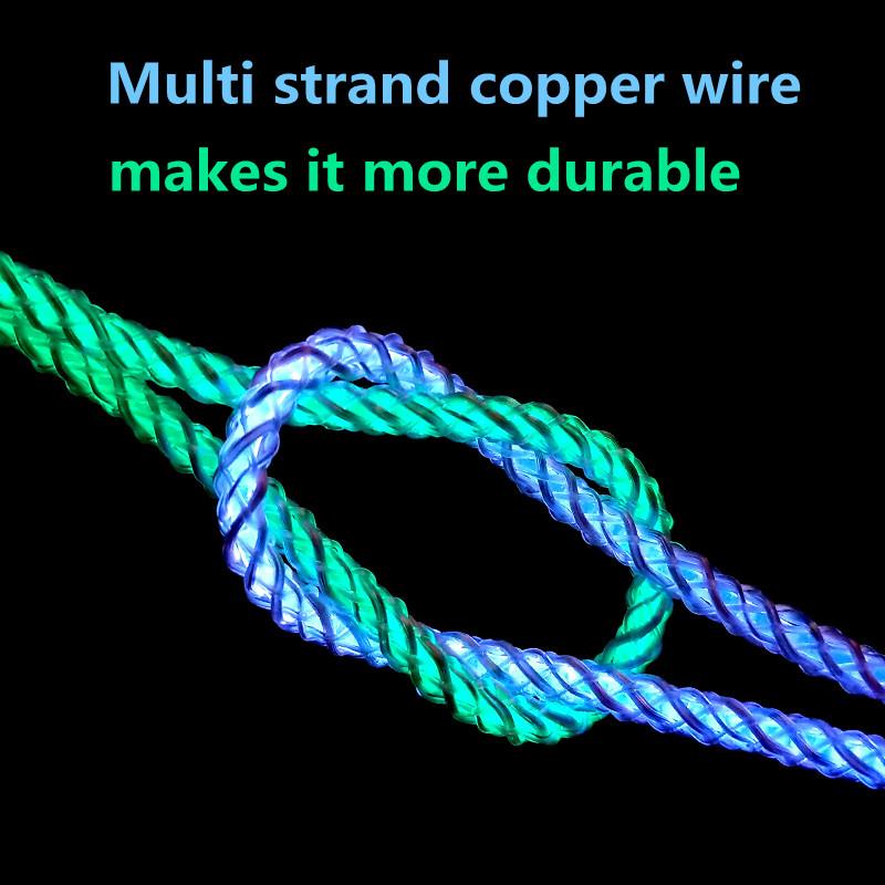 6A Fast Charging RGB Breathing Luminous Gradient Light Data Cable 66W TYPE-C Charger For 15 Pro Huawei Samsung Data Cable