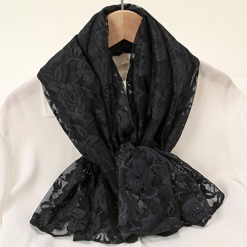 Lace Rose Scarf Long Towel Muslim Hijab Shawls Women Long Wraps Travel Summer Sunscreen Uv Rays Cape Ladies Elegant Turban