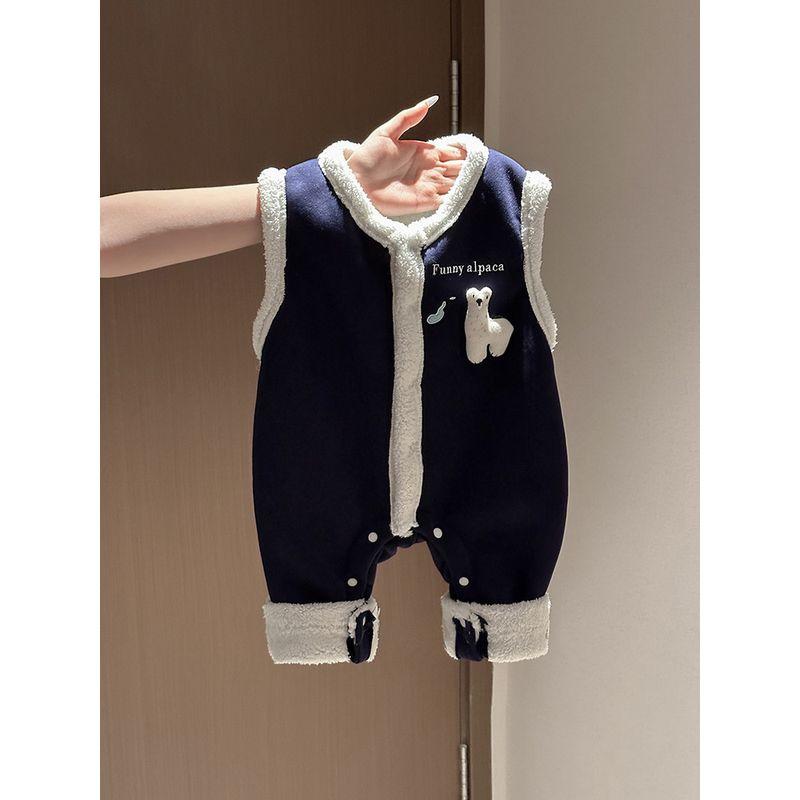 

Baby Winter Clothes, Korean Style Children s Clothing, Baby Outing Clothes, Autumn and Winter Clothes, Boys Plush Vest, One-Piece Romper Navy Blue Overalls 73