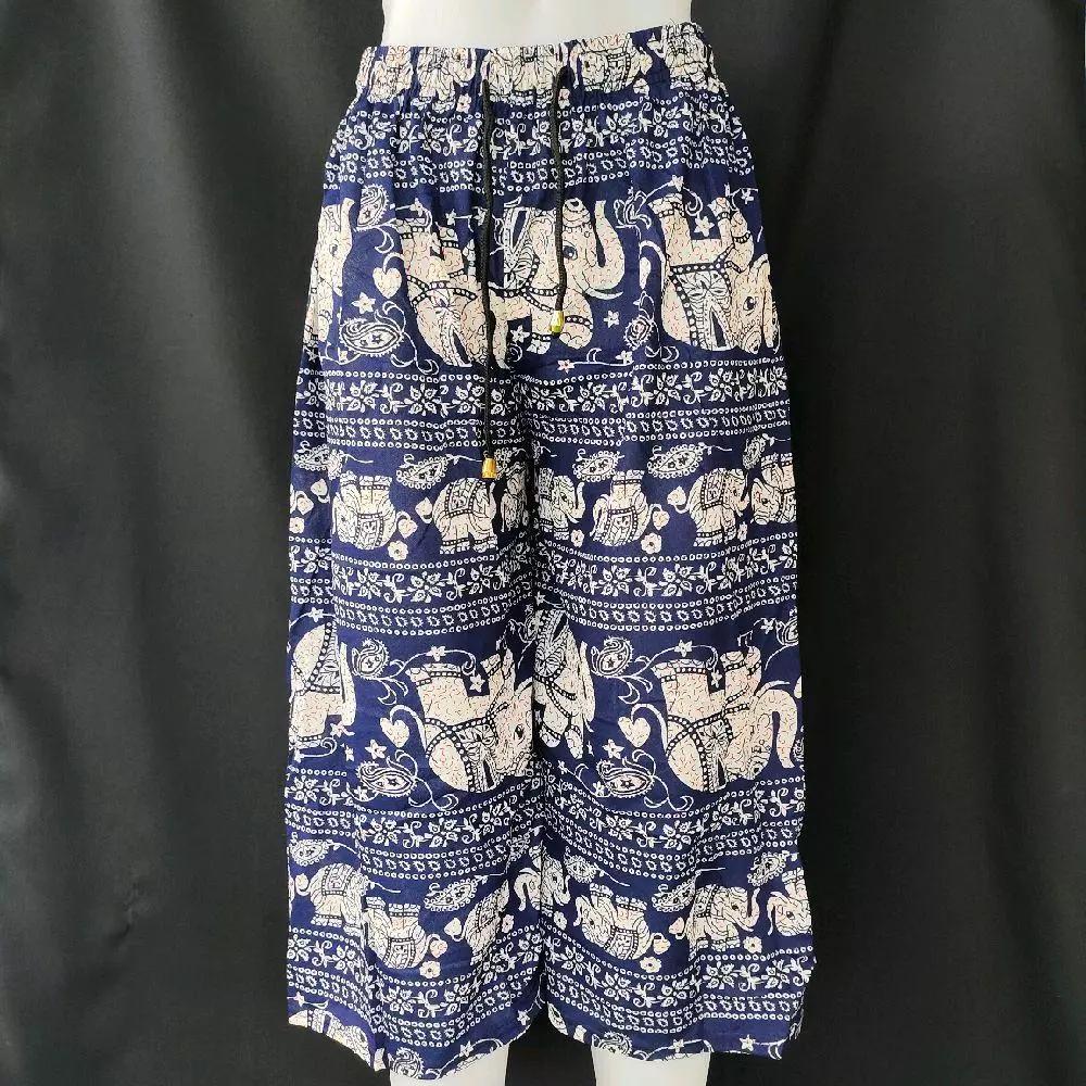 Long Loose Leg Elephant Pants Adjustable Elastic Waistband Strap Women Men Unisex Print Thailand Casual Streetwear Beach Summer Bohemian Retro Vintage