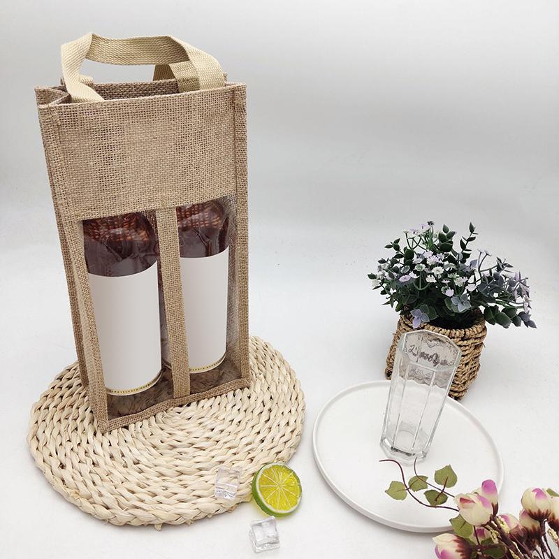 Jute Red Wine Cover Reinforced Handle Wine Bottle Pouch All-Purpose Red Wine Beer Bottle Packing Tote Bag For Wedding Holiday