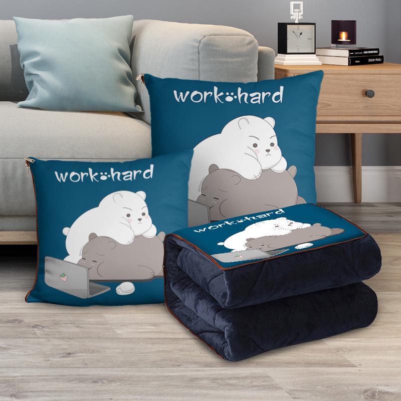 Custom Cartoon Plush Throw Pillow Blanket with Fleece Lining