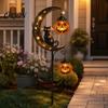 Festive Lawn Stakes Light Halloween Solar Garden Stake Light, Black Cat Pumpkin On Crescent Moon with Illuminated Path Markers for Hanging Lantern,