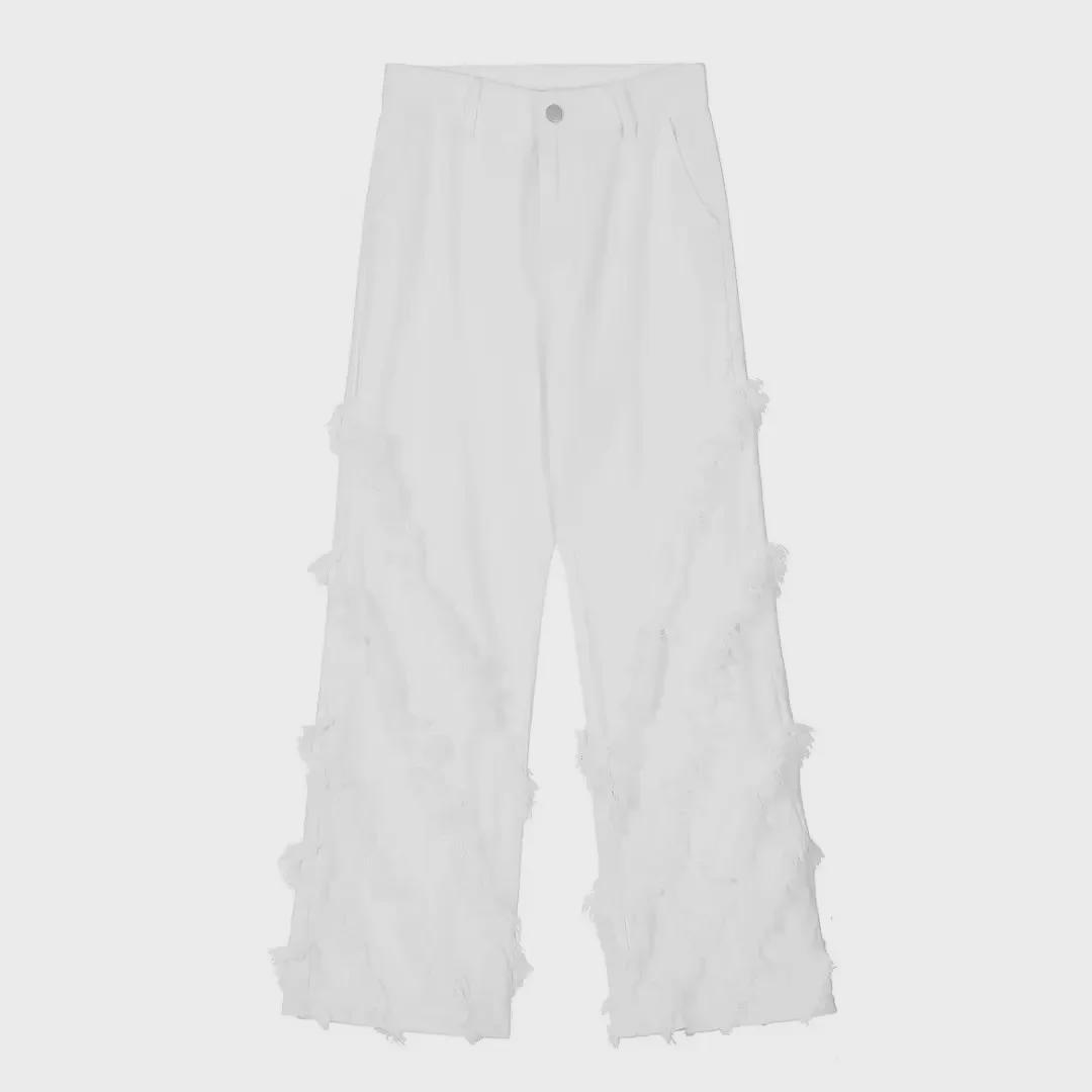Мужские джинсы Retro High Street Raw Edge Straight Small белый