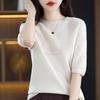 Women's Slim Fit Wool-Cashmere Sweater: Round Neck, Short Sleeve, Ideal for Autumn-Winter Layering