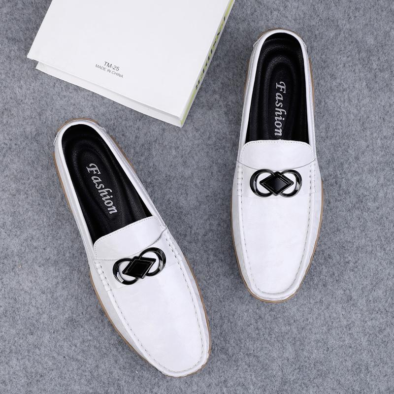 Metal Buckle Loafers Genuine Leather Men's Slip On Flats Comfortable Man Casual Shoes Business Male Driving Footwear Moccasins