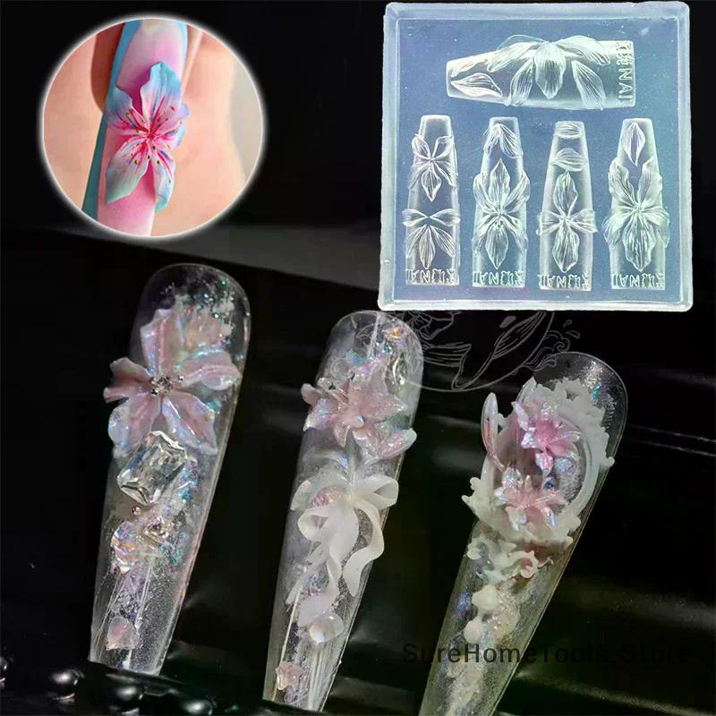 3D Flowers Nail Mold DIY Silicone Nail Tools Hawaii Hibiscus Flower Petal Nail Design Silicone Molds Nail Art Carving Template