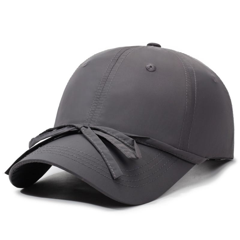 Summer Solid Color Quick-Drying Strap Solid Color Bow Baseball Cap Women's Outdoor Camping Sunshade Cap
