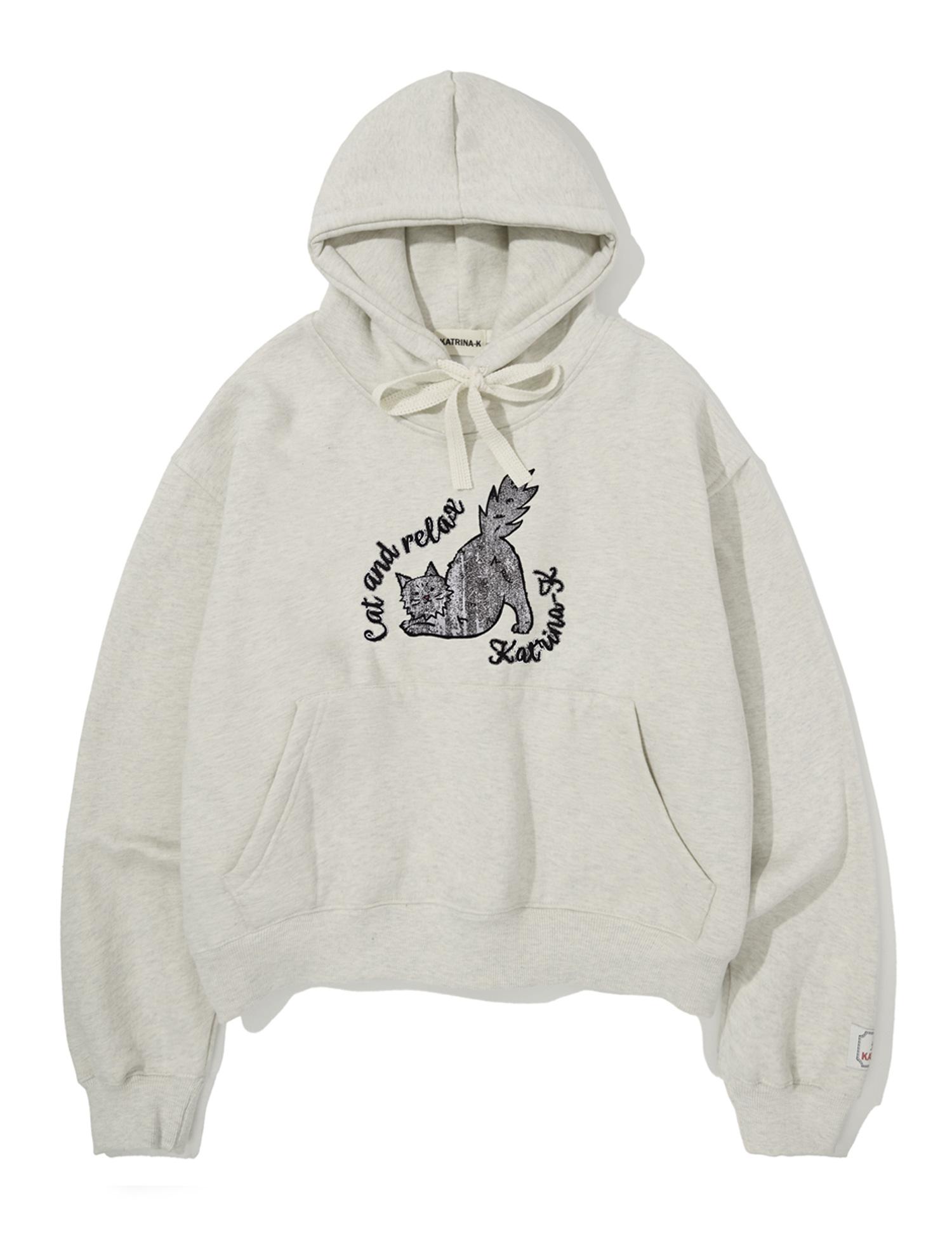 Katrina Kay Relax Cat Hoodie - Oatmeal Charcoal/Free