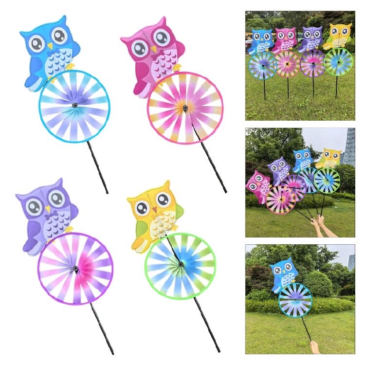 Child Friendly Owl Animal Windmill Outdoor Decoration Whirling Motion Toy Plastic Fabric Easy Install Yard Landscape Art