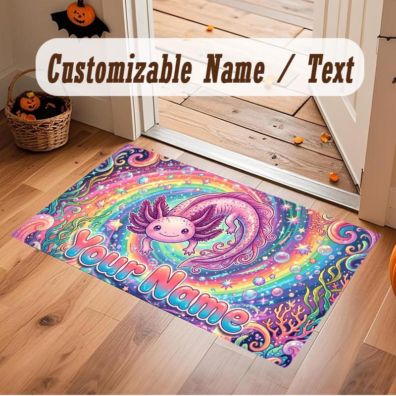 Axolotl Theme Soft Crystal Velvet Rug Custom Name & Text Print Non Slip Floor Rug for Bedroom Living Room