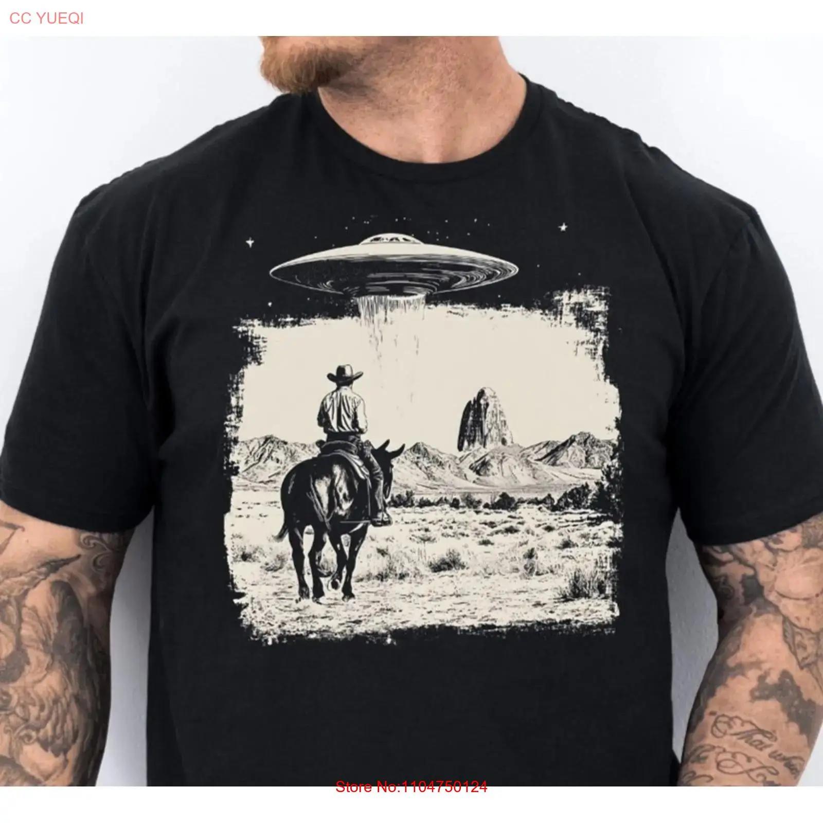 

Western Cowboy UFO T Shirt Alien 90s Meme Funny vintage Washed Stylish Casual fashion Versatile Stretched graphic Breathable S разноцветный