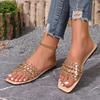Fashion Women's Flat Sandals Summer New Style Square Head Shallow Mouth Rivet Transparent with Soft Sole Non-slip Slippers