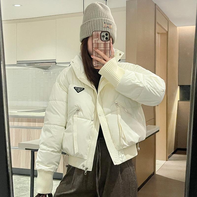Down Cotton-padded Jacket Women's Loose Cotton-padded Jacket Stand Collar Women Autumn and Winter Short Thick Cotton-padded Women Coat