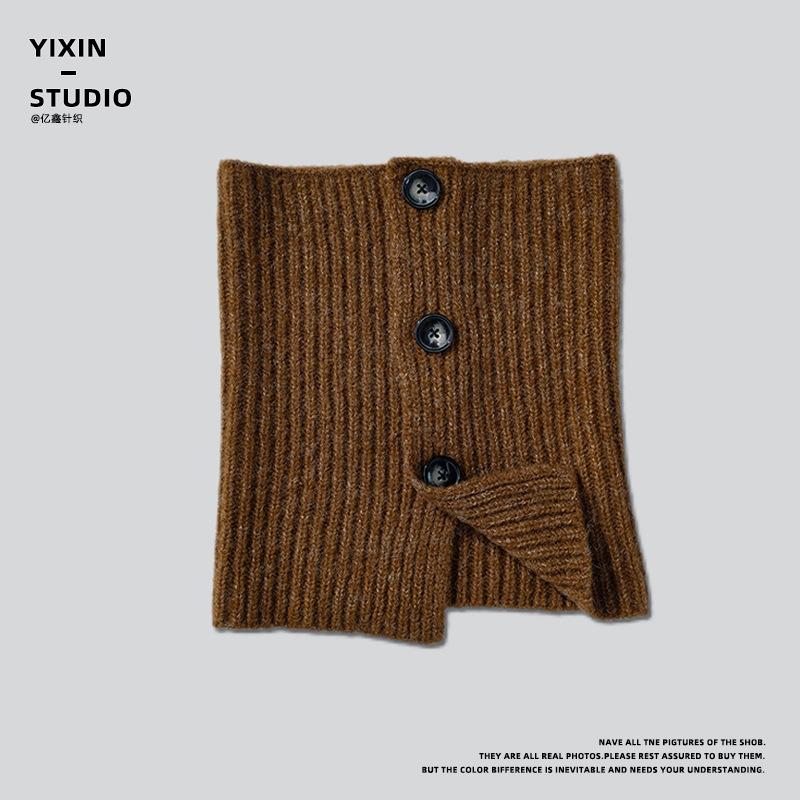Korean Retro Warm Knitted Wool Button Neck Warmer for Women, Fashionable Versatile Split Neck Wrap, Cold-proof Neck Protector Shawl