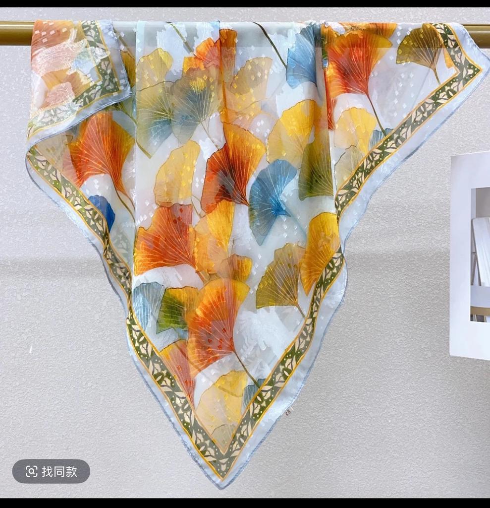 70X70 Spring, Summer And Autumn Square Scarf Silk Scarf Decoration Pastoral Tie-Dye Hair Cut Flower Scarf Headgear