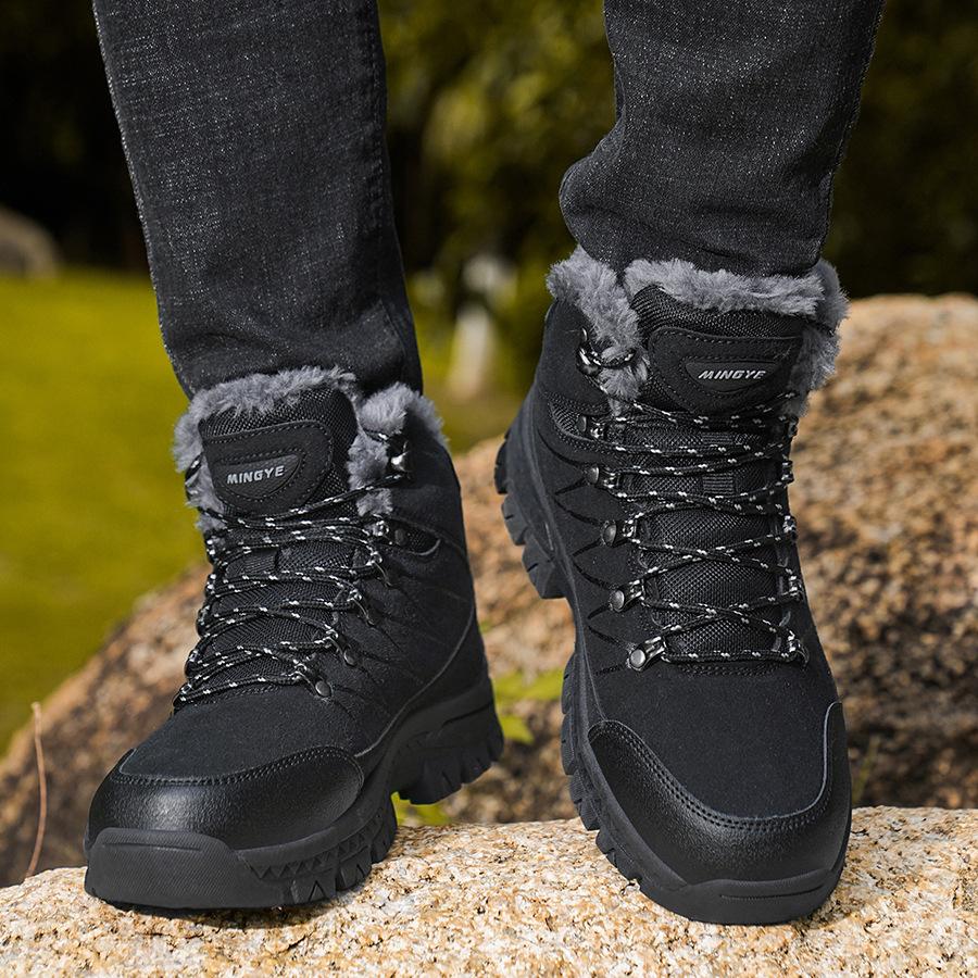 2418 Men's Mountaineering Shoes Boots High Top Anti Velvet Leather Face With Warm Cotton Outdoor Off Road Sports